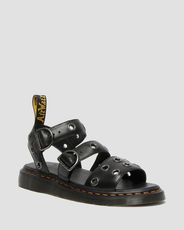 Dr Martens Womens Gryphon Hardware Brando Leather Sandals Black - 12365VPIK